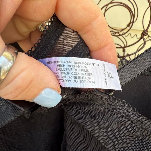 Fredericks of Hollywood Black Silver Bling Sheer Lacy Babydoll Slip Seductive XL - Picture 6 of 6